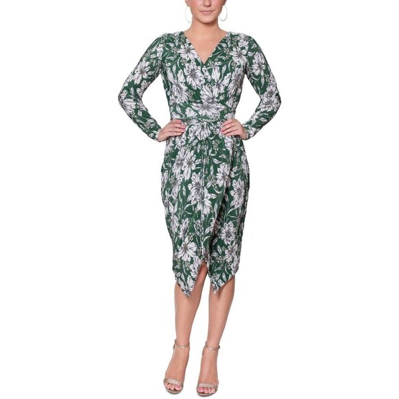 Rachel Rachel Roy Floral Print Midi Pleated Wrap Dress Spruce Bloom Medium - Picture 1 of 13